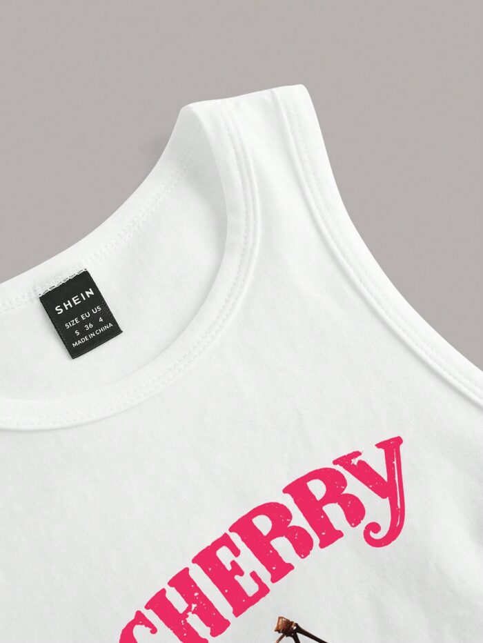 SHEIN EZwear Casual Cherry Print Slim Fit Round Neck Tank Top - Image 4