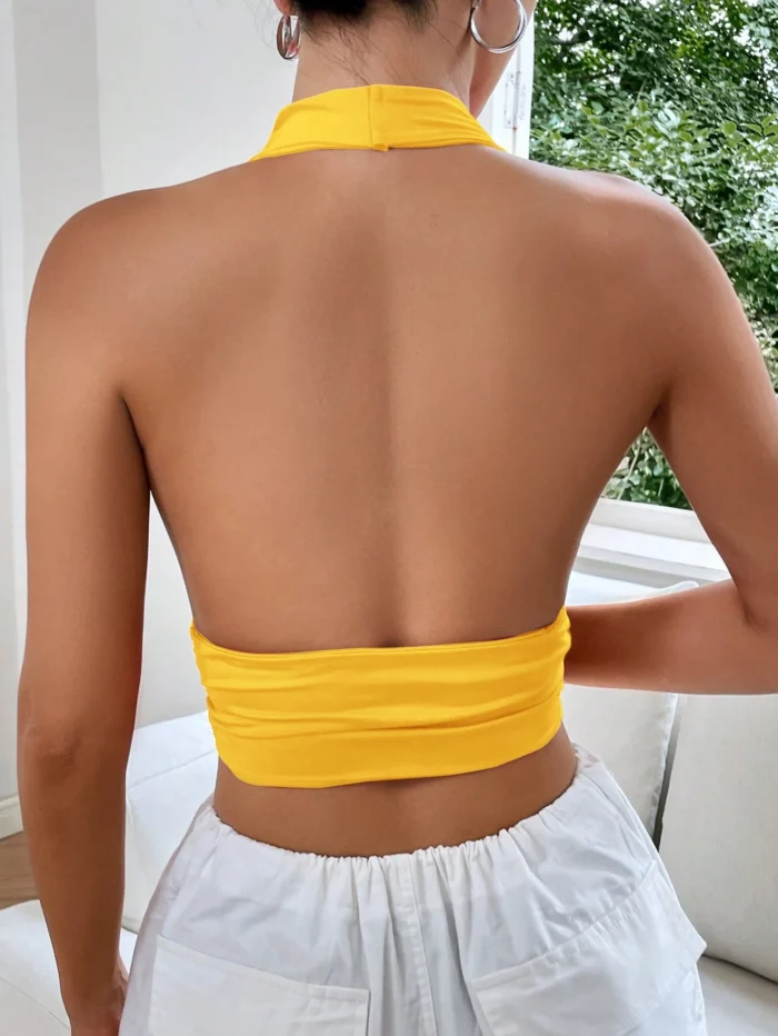 SHEIN EZwear Summer Solid Backless Crop Halter Top - Image 2