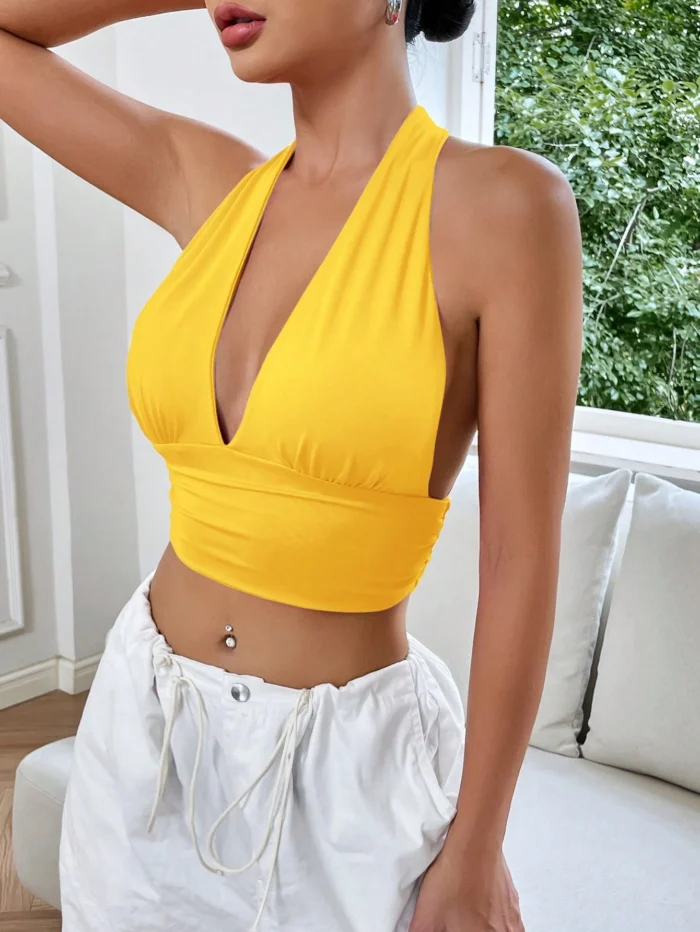 SHEIN EZwear Summer Solid Backless Crop Halter Top - Image 3