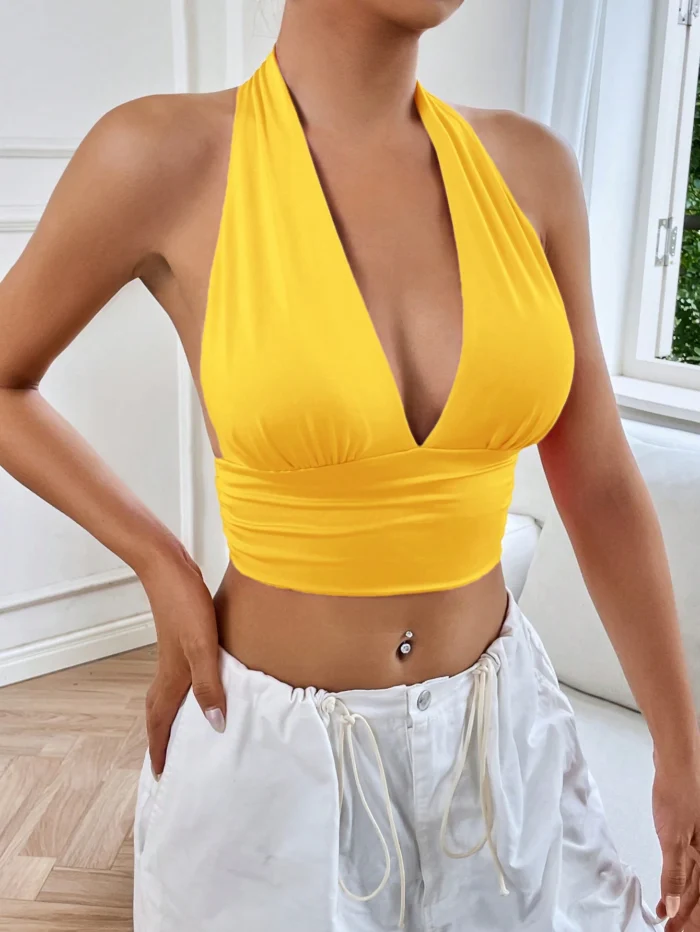 SHEIN EZwear Summer Solid Backless Crop Halter Top - Image 4
