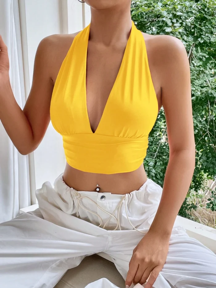 SHEIN EZwear Summer Solid Backless Crop Halter Top - Image 5