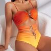 SHEIN Swim Women's Summer Beach Slim-Fit Cutout Ruched Ombre One-Piece Swimsuit Bathing Suit