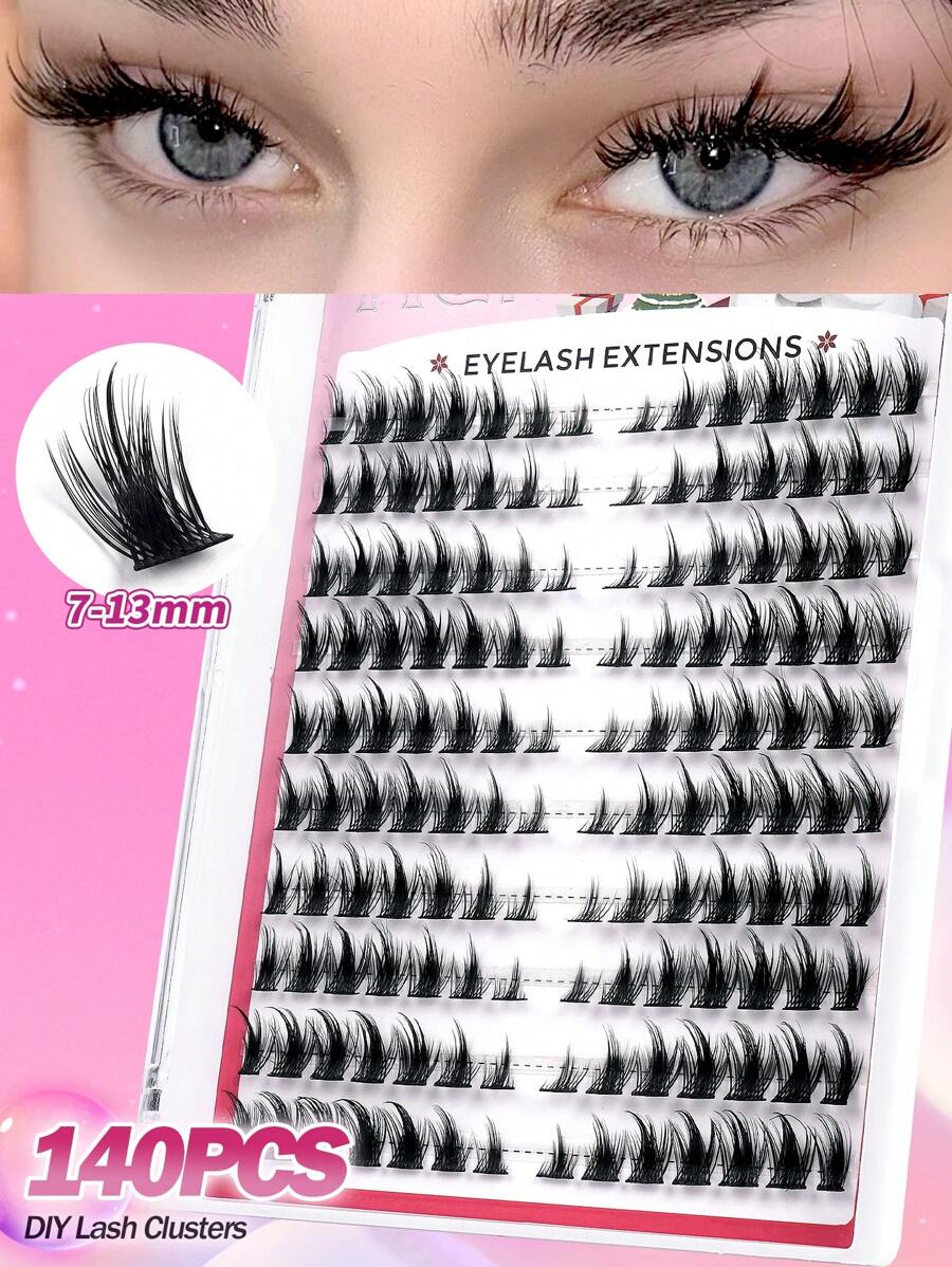 140 Clusters CC Curl Single Cluster Segmented False Eyelashes Ten Rows Natural & Realistic Three-Step European And American Style,Wet Mangga Eyelashes, Crossed 3d Fluffy Faux Eyelashes