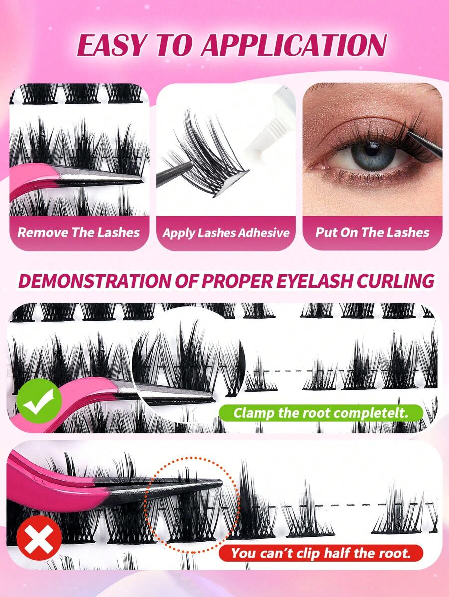 140 Clusters CC Curl Single Cluster Segmented False Eyelashes Ten Rows Natural & Realistic Three-Step European And American Style,Wet Mangga Eyelashes, Crossed 3d Fluffy Faux Eyelashes - Image 4