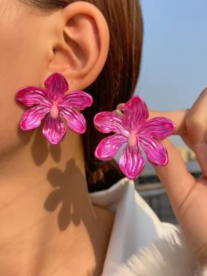 1 Pair Unique Exaggerated Colorful Flower Earrings, Fashionable Floral Jewelry