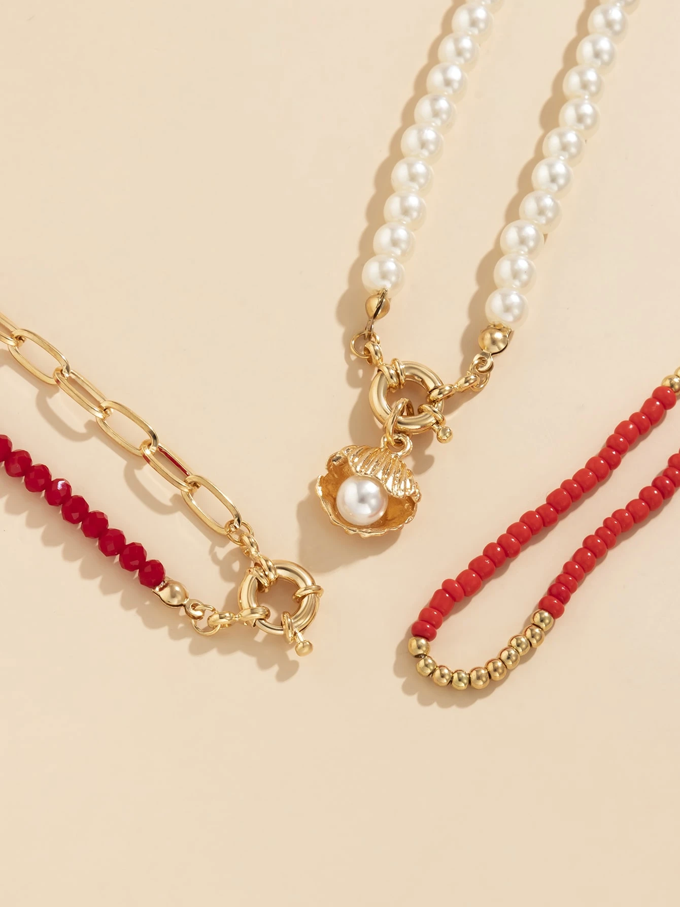 3pcs Faux Pearl Decor Shell Charm Necklace - Image 2