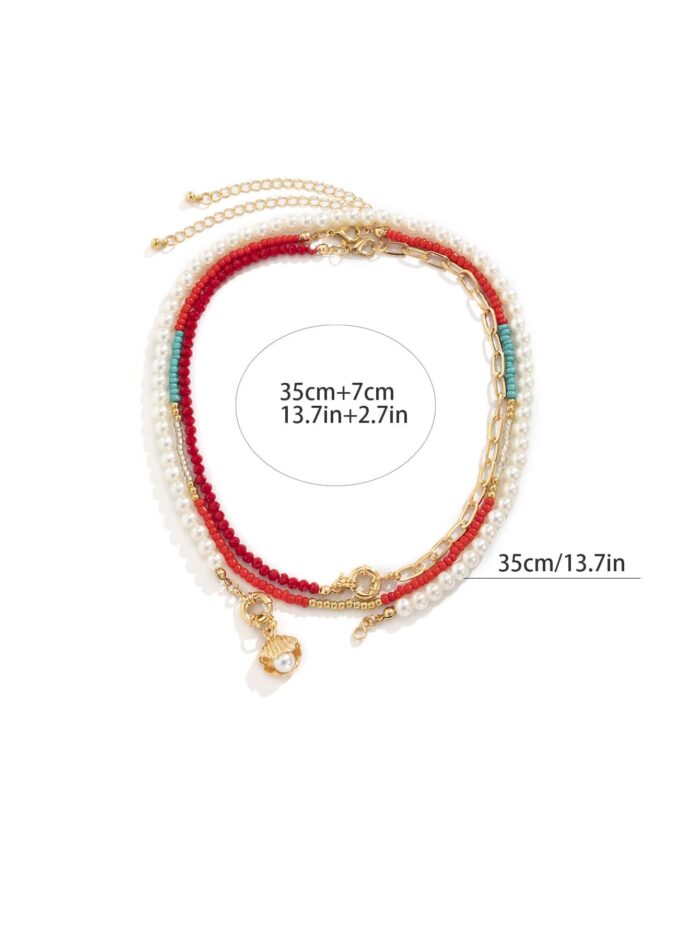 3pcs Faux Pearl Decor Shell Charm Necklace - Image 3