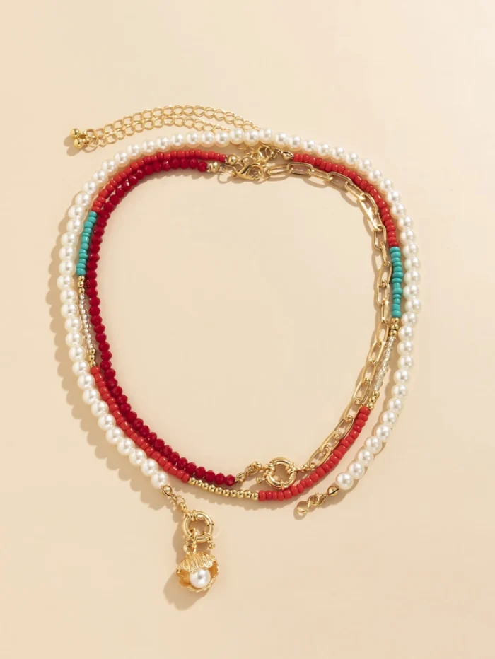 3pcs Faux Pearl Decor Shell Charm Necklace - Image 4