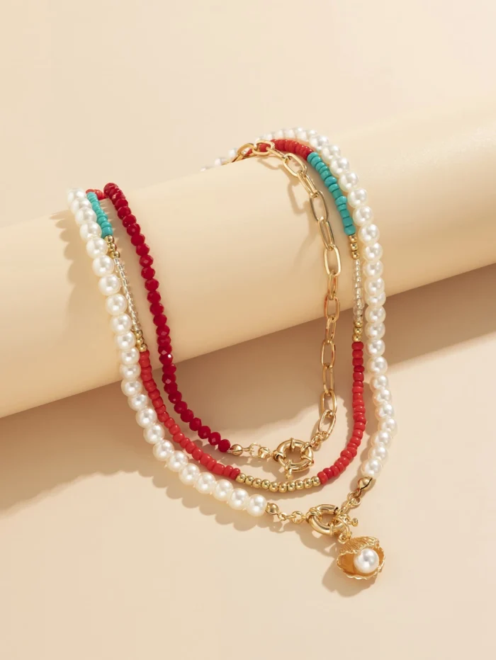 3pcs Faux Pearl Decor Shell Charm Necklace - Image 5