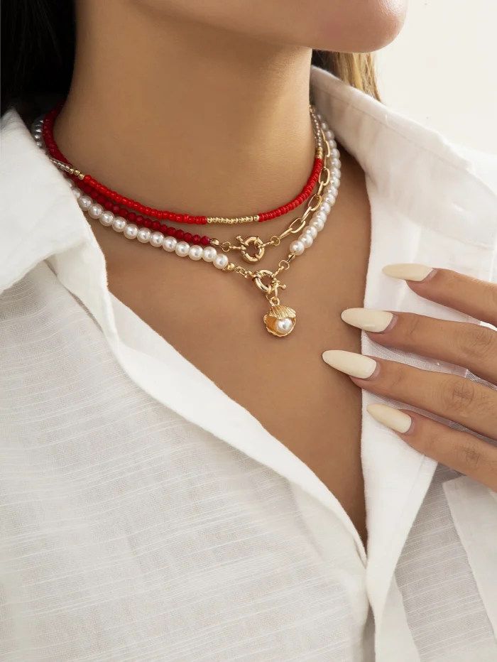 3pcs Faux Pearl Decor Shell Charm Necklace - Image 6