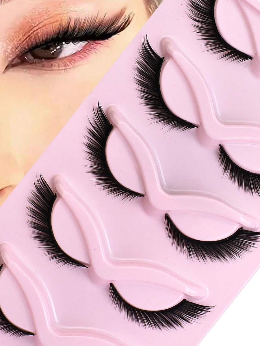 5 Pairs/Pack Cat Eye False Eyelashes Fox Eye Angel Artificial Mink Super Large Curly Fluffy False Eyelashes Natural Makeup Effect