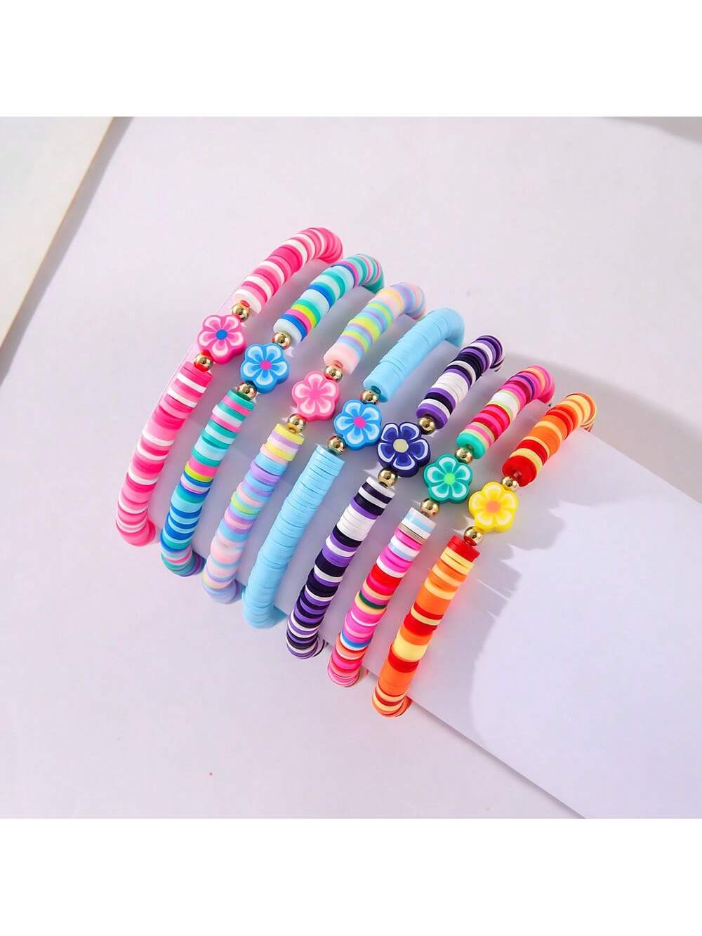 7pcs/Set Fashionable Minimalist Floral Soft Clay Bohemian Style Bracelet Set