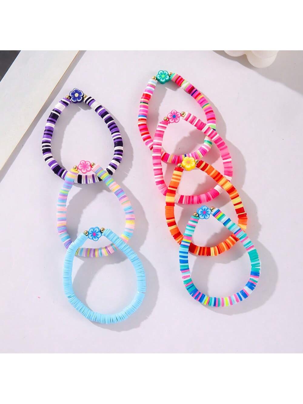 7pcs/Set Fashionable Minimalist Floral Soft Clay Bohemian Style Bracelet Set - Image 2