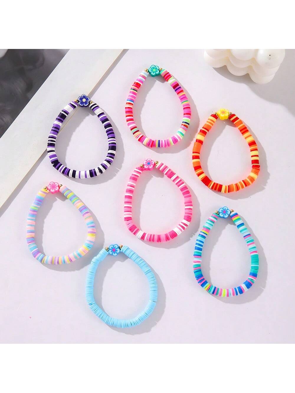 7pcs/Set Fashionable Minimalist Floral Soft Clay Bohemian Style Bracelet Set - Image 3