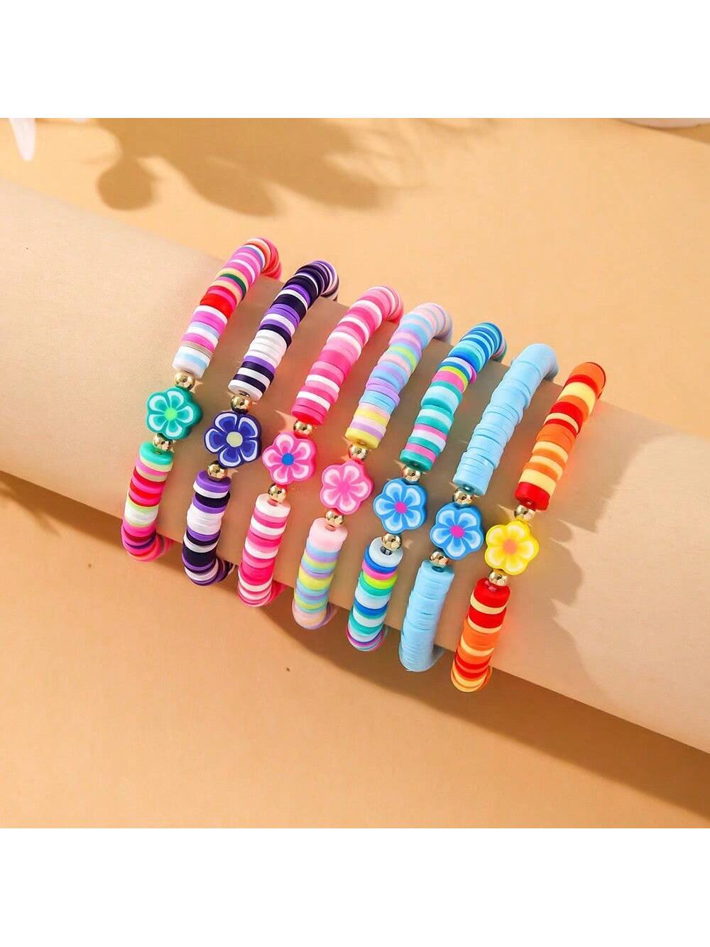 7pcs/Set Fashionable Minimalist Floral Soft Clay Bohemian Style Bracelet Set - Image 6