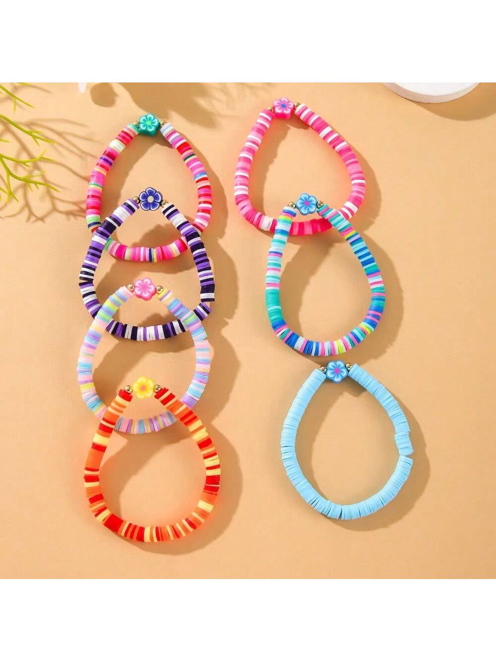 7pcs/Set Fashionable Minimalist Floral Soft Clay Bohemian Style Bracelet Set - Image 4