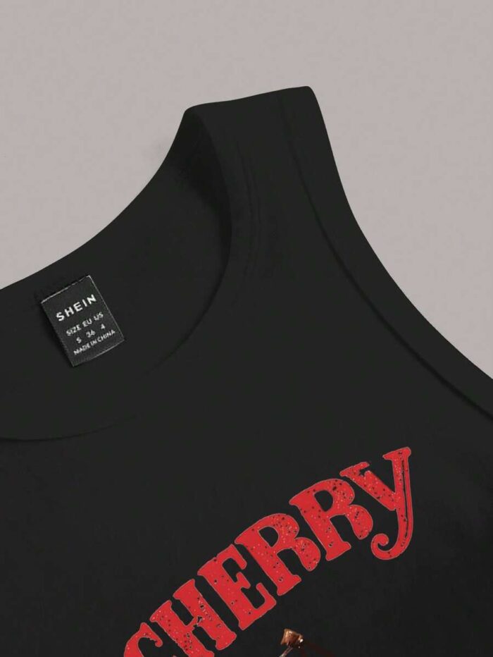 SHEIN EZwear Women's Black Cherry Print Crop Tank Top: Cute & Casual Summer Style - Image 5