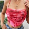 SHEIN VCAY Women's Tie-Dyed Printed Pleats And Asymmetric Hem Camisole Top