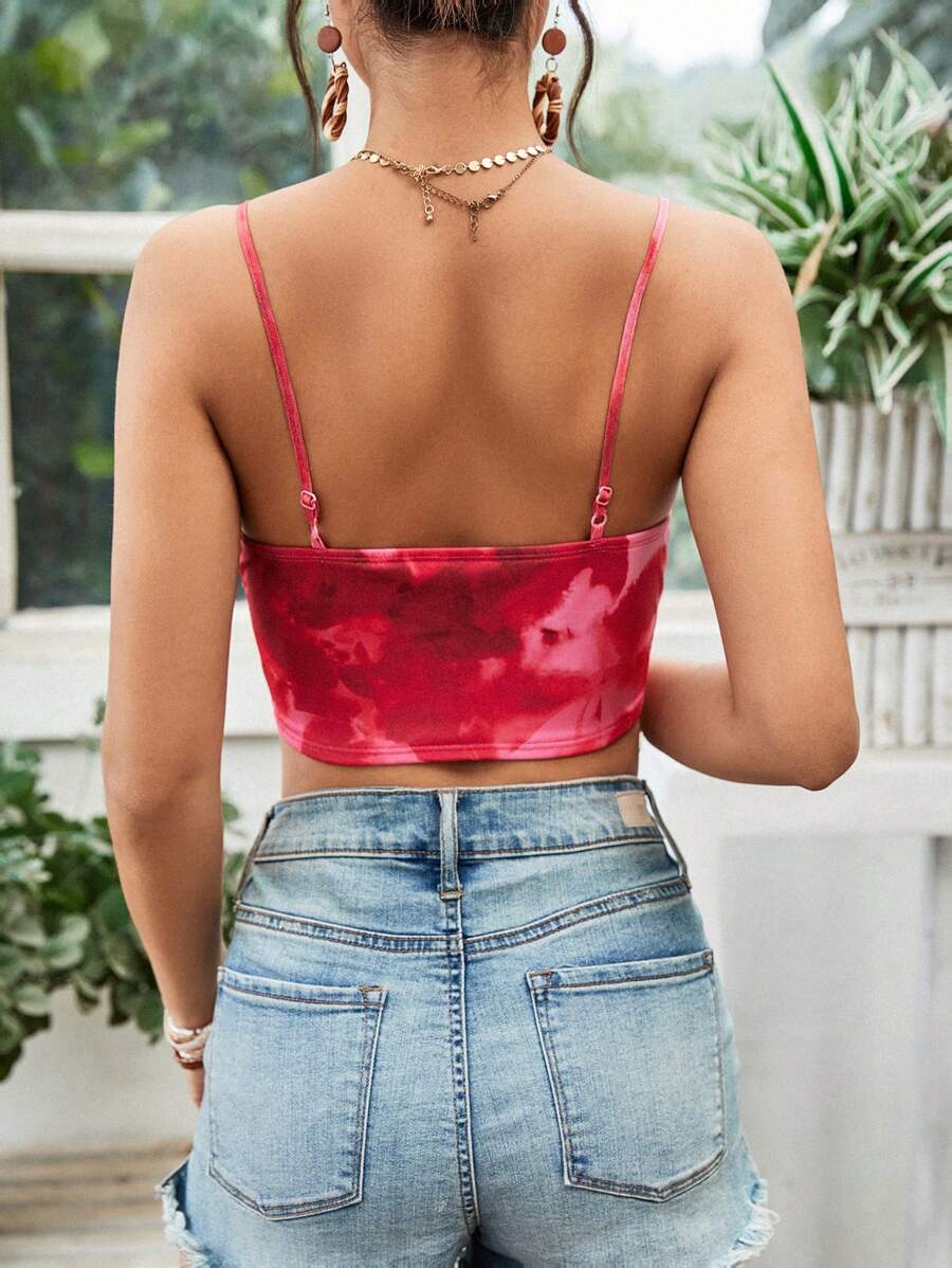 SHEIN VCAY Women's Tie-Dyed Printed Pleats And Asymmetric Hem Camisole Top - Image 2