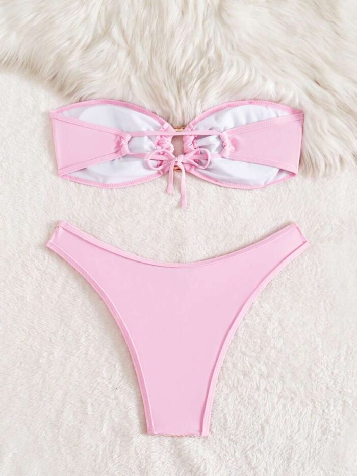 Swim SXY Women's Solid Color Sequin Bandeau Tie-Up Bowknot Top & Beach Vacation Bikini Se - Image 6