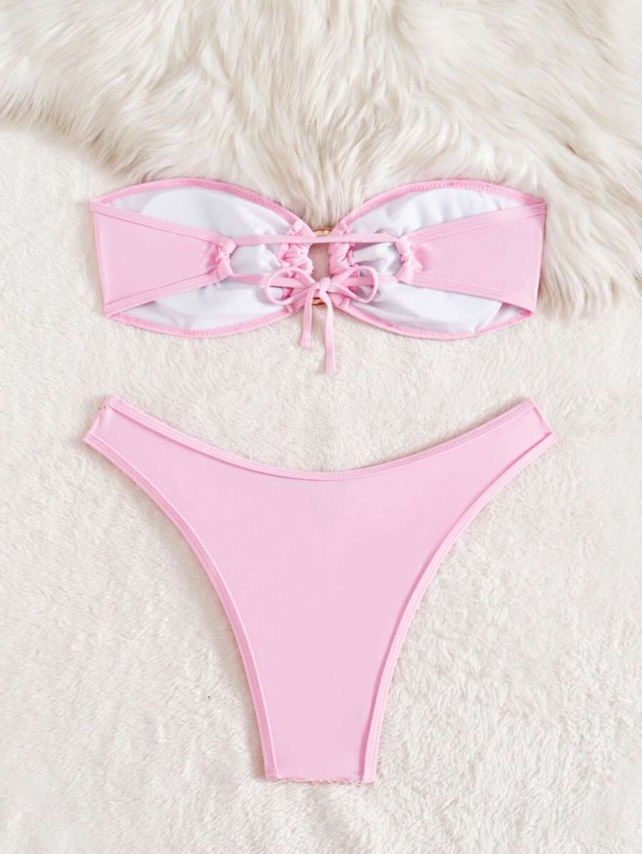 Swim SXY Women's Solid Color Sequin Bandeau Tie-Up Bowknot Top & Beach Vacation Bikini Se - Image 6