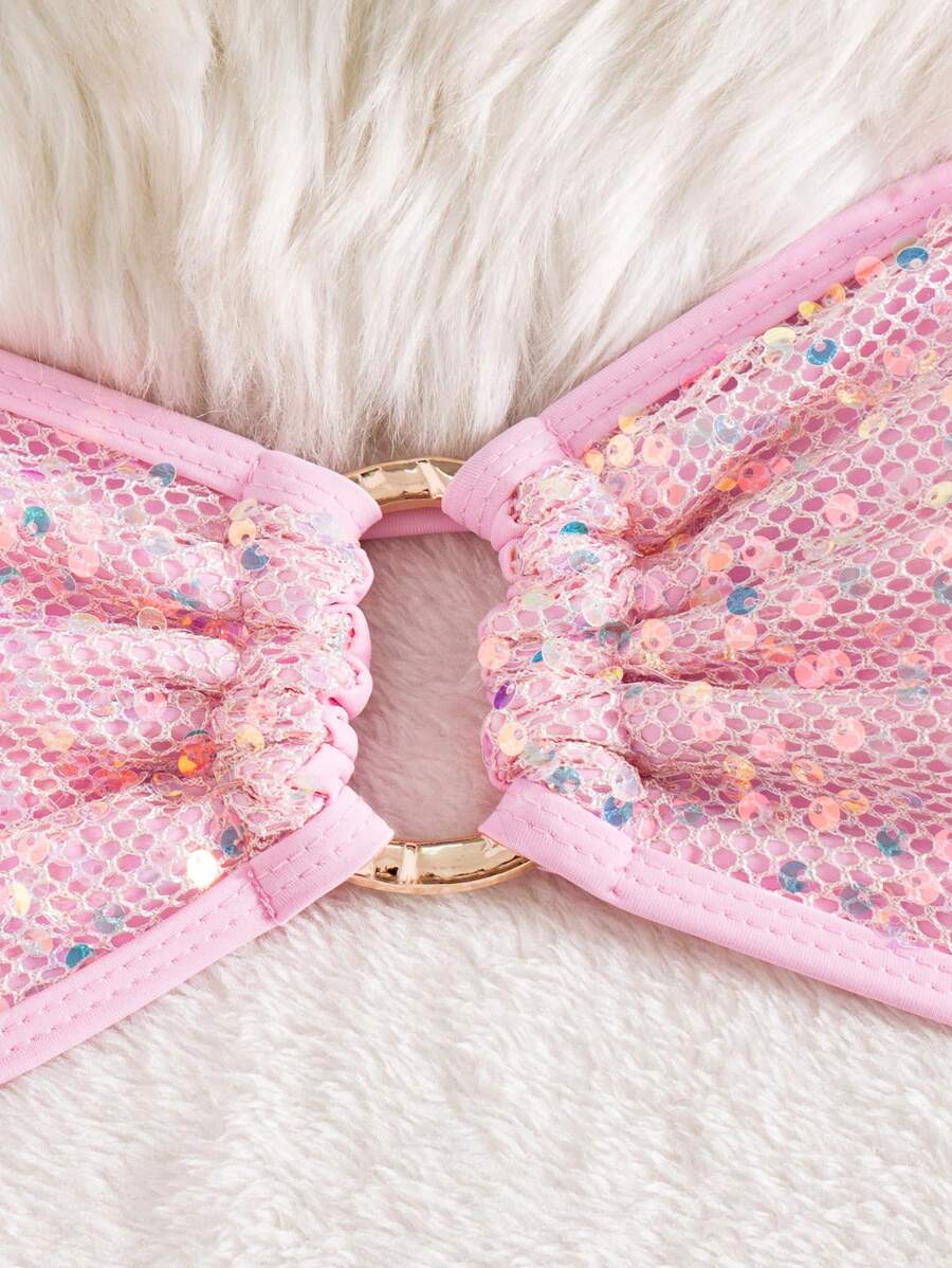 Swim SXY Women's Solid Color Sequin Bandeau Tie-Up Bowknot Top & Beach Vacation Bikini Se - Image 8