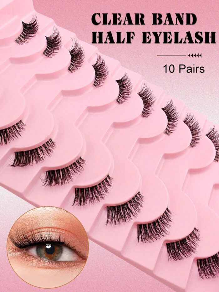 10 Pairs Clear Band Half Lashes Natural Look Wispy Fluffy Cat Eye Look Natural Short Accent Lashes - Image 4