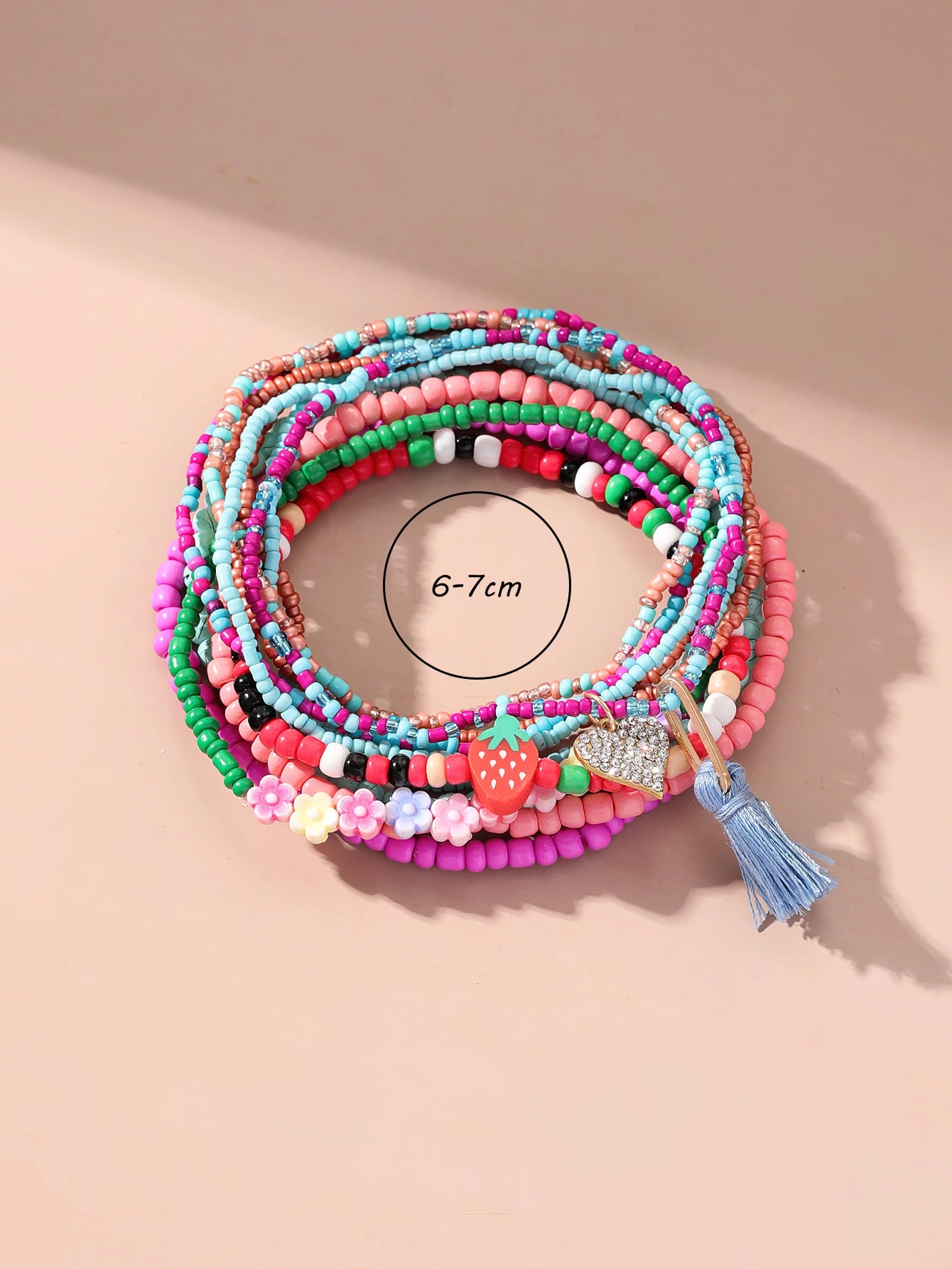 12pcs Random Heart & Tassel Charm Beaded Anklet - Image 3