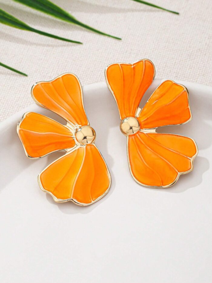 1 Pair Elegant Multi-Color Enameled Floral Earrings - Image 2