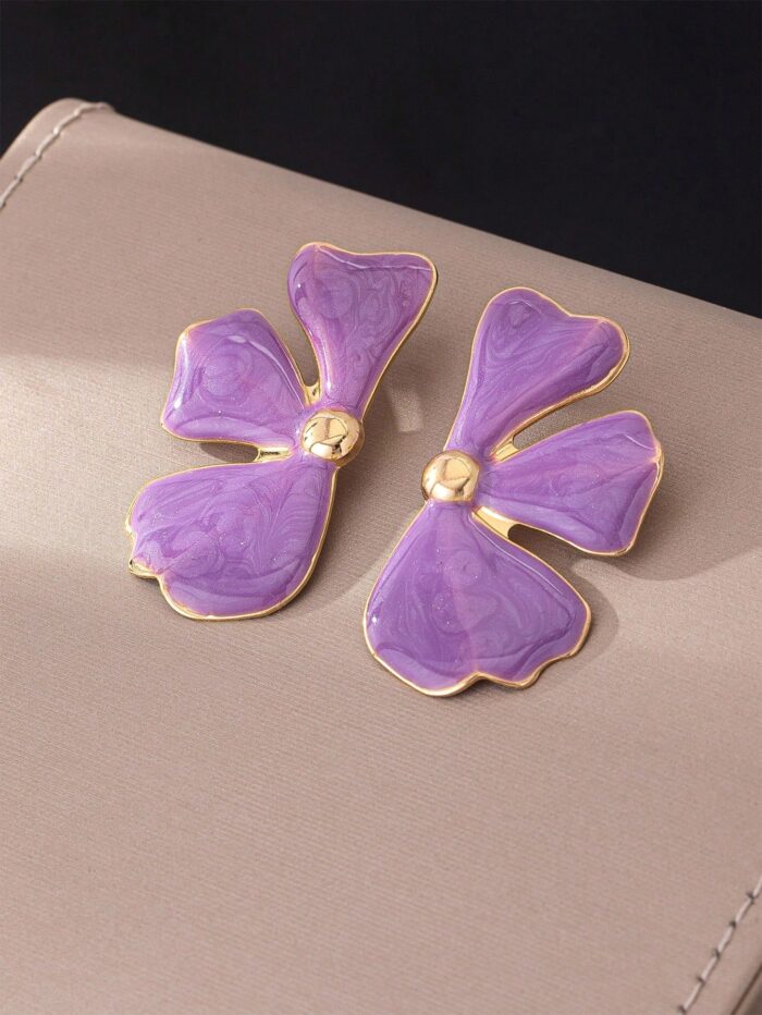 1 Pair Elegant Multi-Color Enameled Floral Earrings - Image 2
