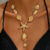 1pc Metal Fashion Ocean Series Shell, Seashell, Starfish Pendant Necklace