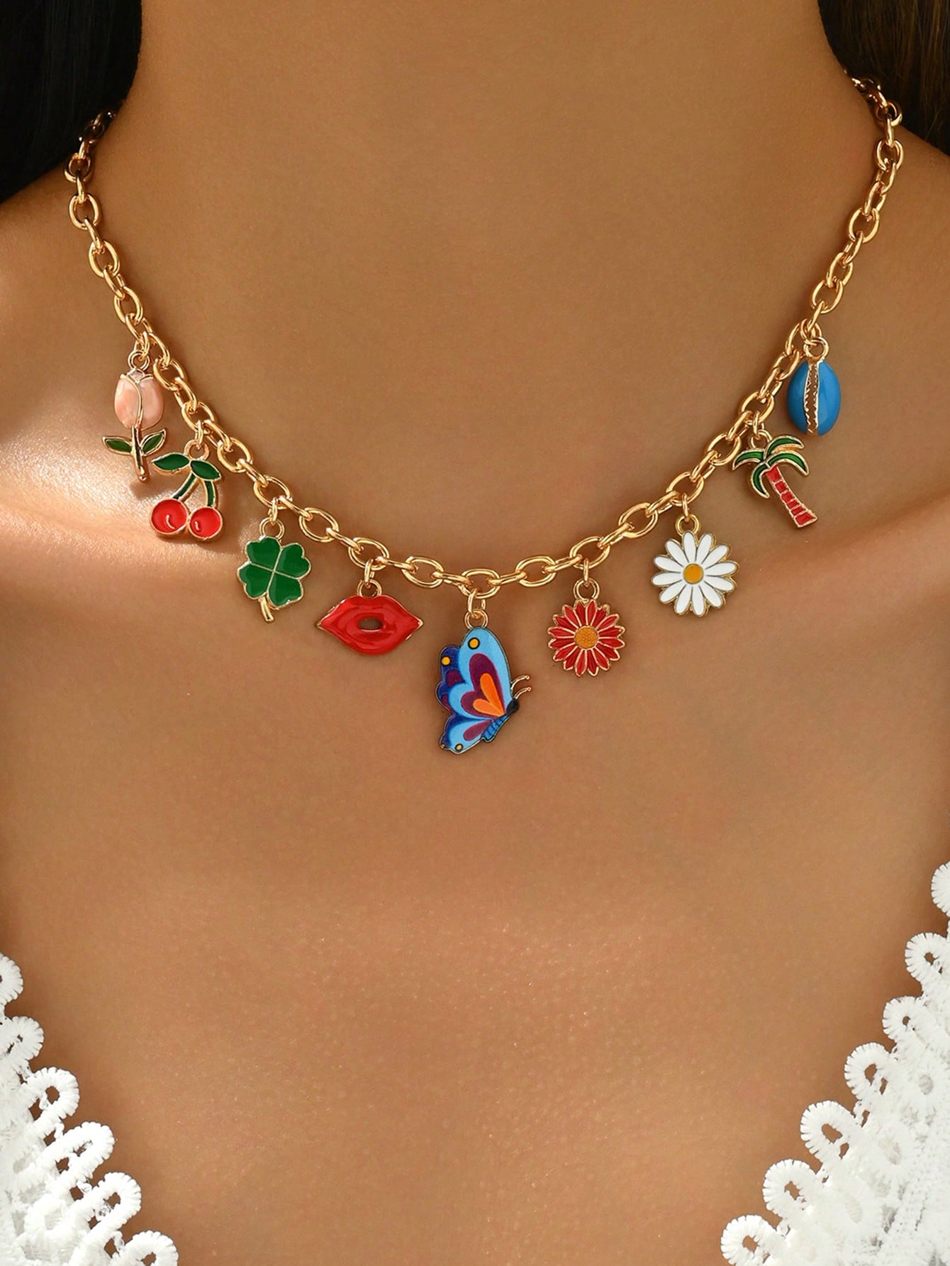 1pc Summer Multi-Element Combination Pendant Necklace