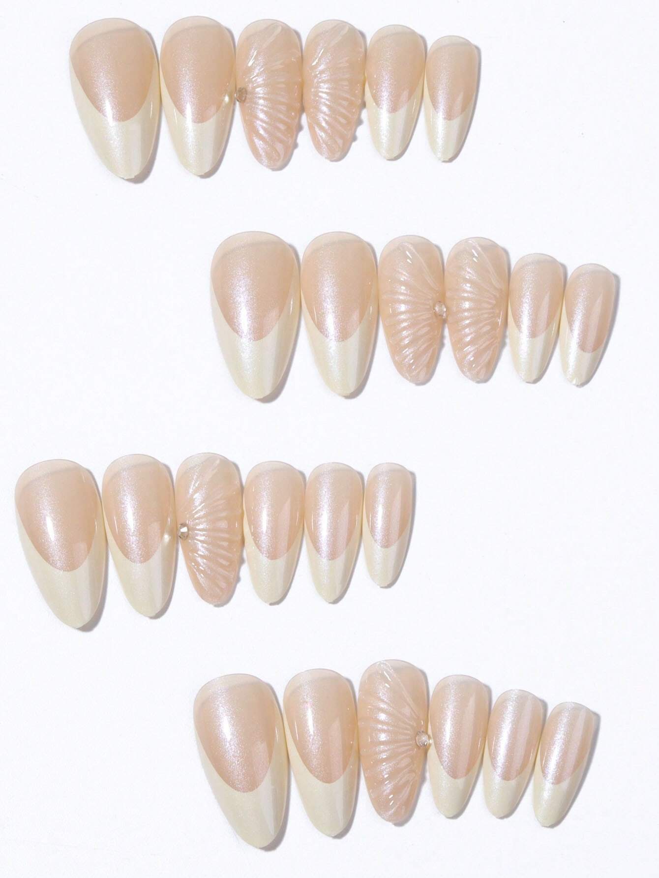 24pcs Y2K Style Magic Silver Long Almond 3D Gelnail Makes Yellow French Tip Press On Nails Long, Glitter With Rhinestone Design Fit Perfectly Acrylic False Nail Se - Image 3