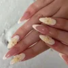 30pcs Medium-Long Almond-Shaped French Romantic 3D Flower False Nail Tips Set