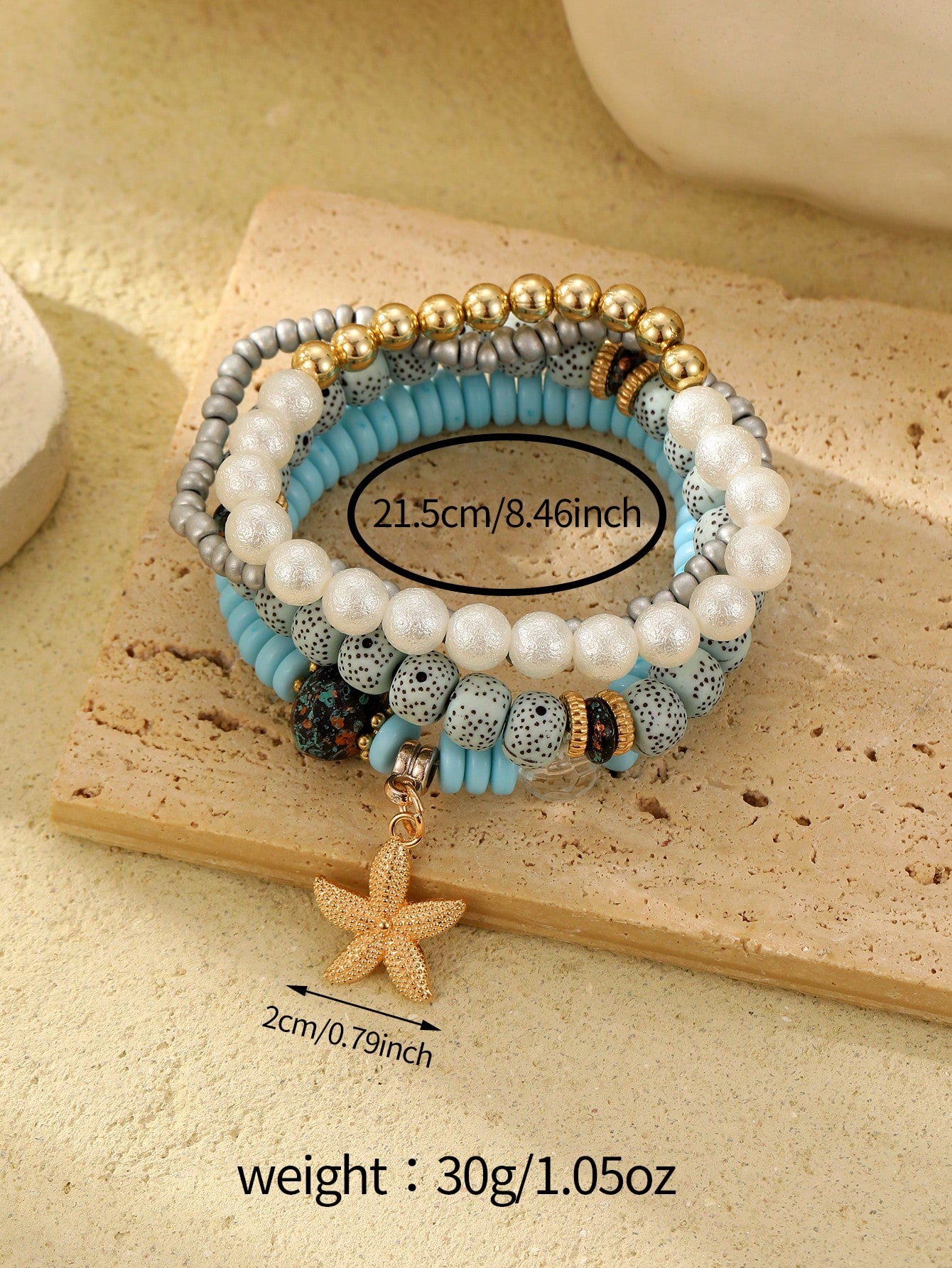 4pcs Women's Bohemian Style Ocean Element Natural Stone Beaded Starfish Decor Bracelets - Image 5