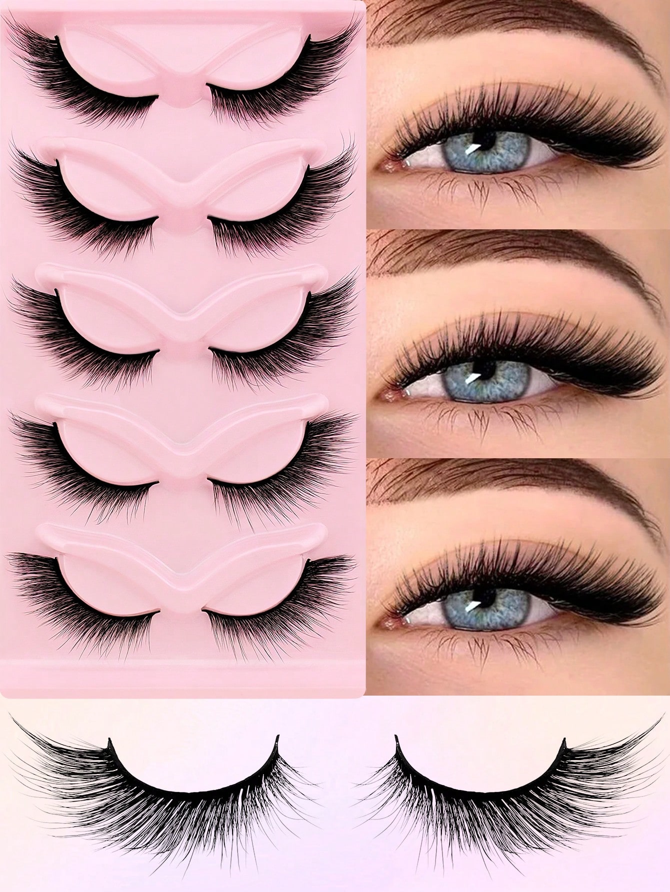 5 Pairs Full False Eyelashes Cat Eye Lashes Faux Mink Eyelashes Natural Long Full Strip Lashes Winged End Eye Elongated - Image 2