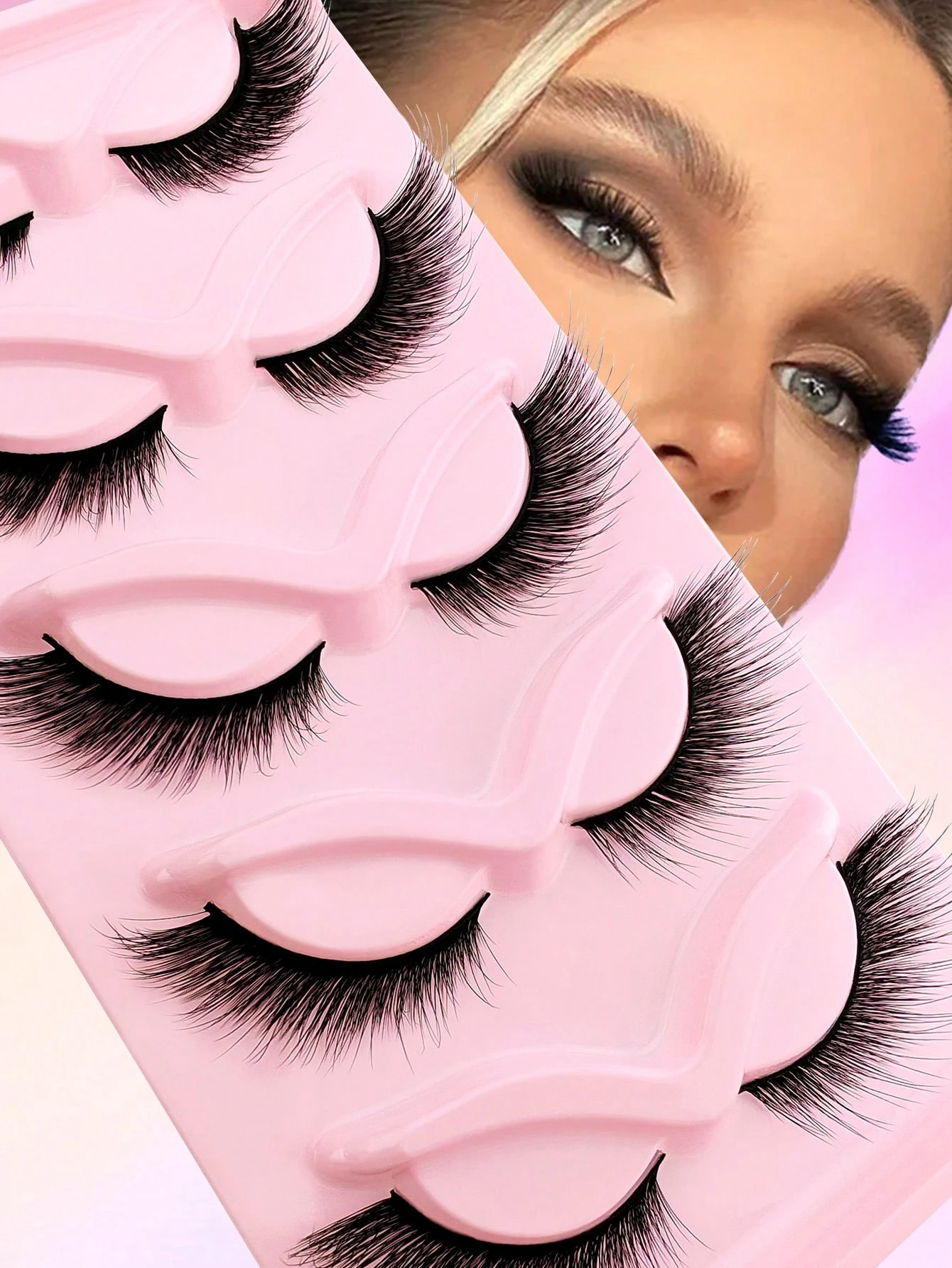 5 Pairs Full False Eyelashes Cat Eye Lashes Faux Mink Eyelashes Natural Long Full Strip Lashes Winged End Eye Elongated - Image 4