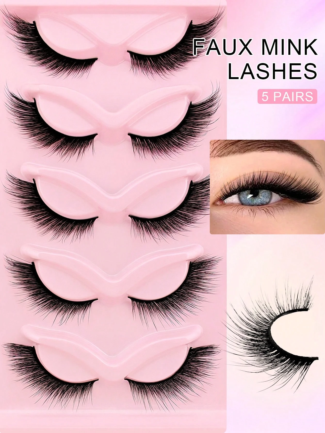 5 Pairs Full False Eyelashes Cat Eye Lashes Faux Mink Eyelashes Natural Long Full Strip Lashes Winged End Eye Elongated - Image 5