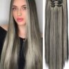 6 Pieces/Set 16 Clip Hair Extensions Black Long Straight Hair Natural Gradual Change Wig Heat Resistant Fiber