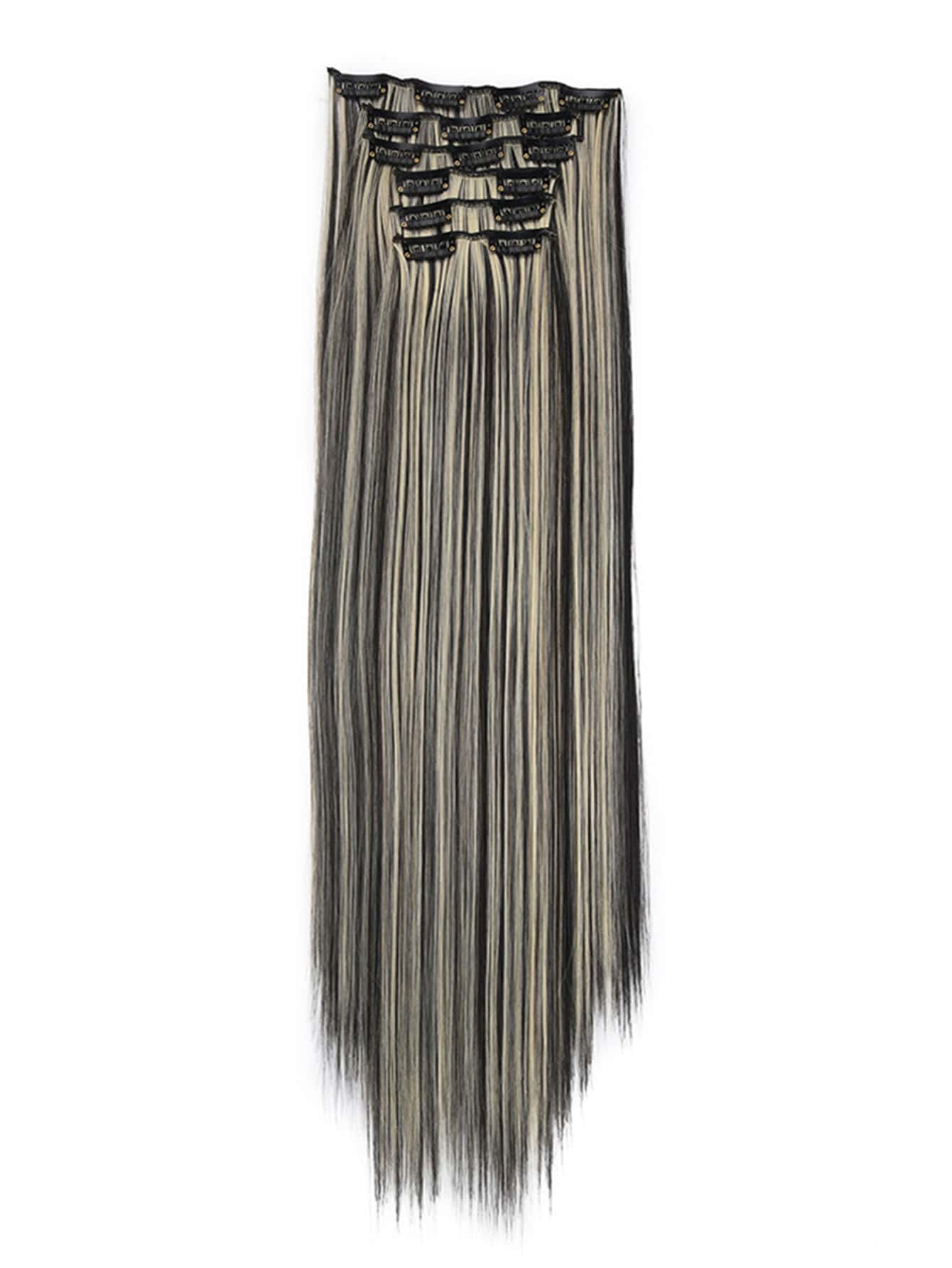 6 Pieces/Set 16 Clip Hair Extensions Black Long Straight Hair Natural Gradual Change Wig Heat Resistant Fiber - Image 2