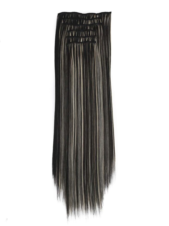 6 Pieces/Set 16 Clip Hair Extensions Black Long Straight Hair Natural Gradual Change Wig Heat Resistant Fiber - Image 3