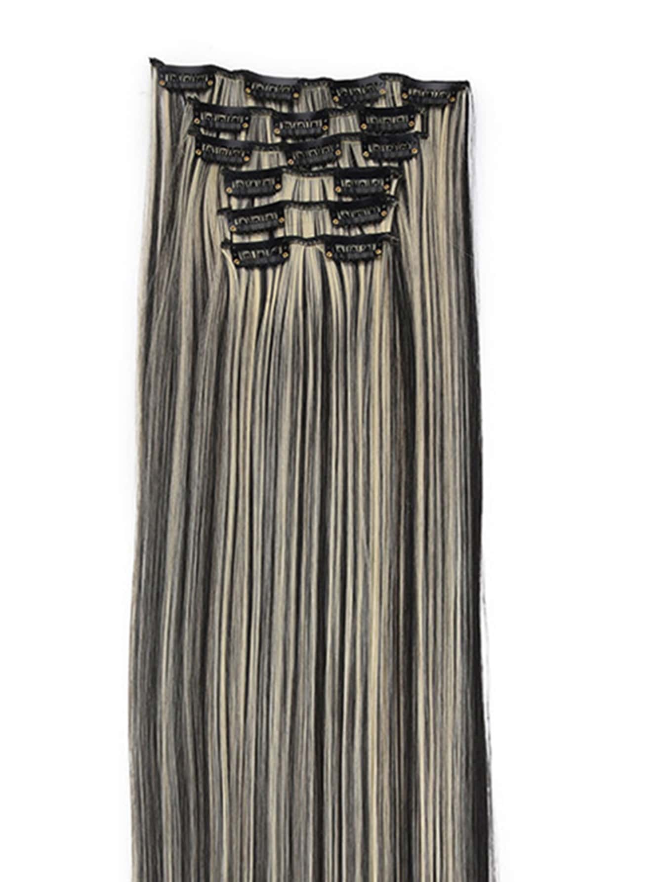 6 Pieces/Set 16 Clip Hair Extensions Black Long Straight Hair Natural Gradual Change Wig Heat Resistant Fiber - Image 4