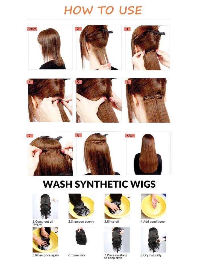 6 Pieces/Set 16 Clip Hair Extensions Black Long Straight Hair Natural Gradual Change Wig Heat Resistant Fiber - Image 5