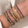 6pcs/Set Bohemian Style Acrylic Beaded Pendant Multilayer Elastic Bracelets