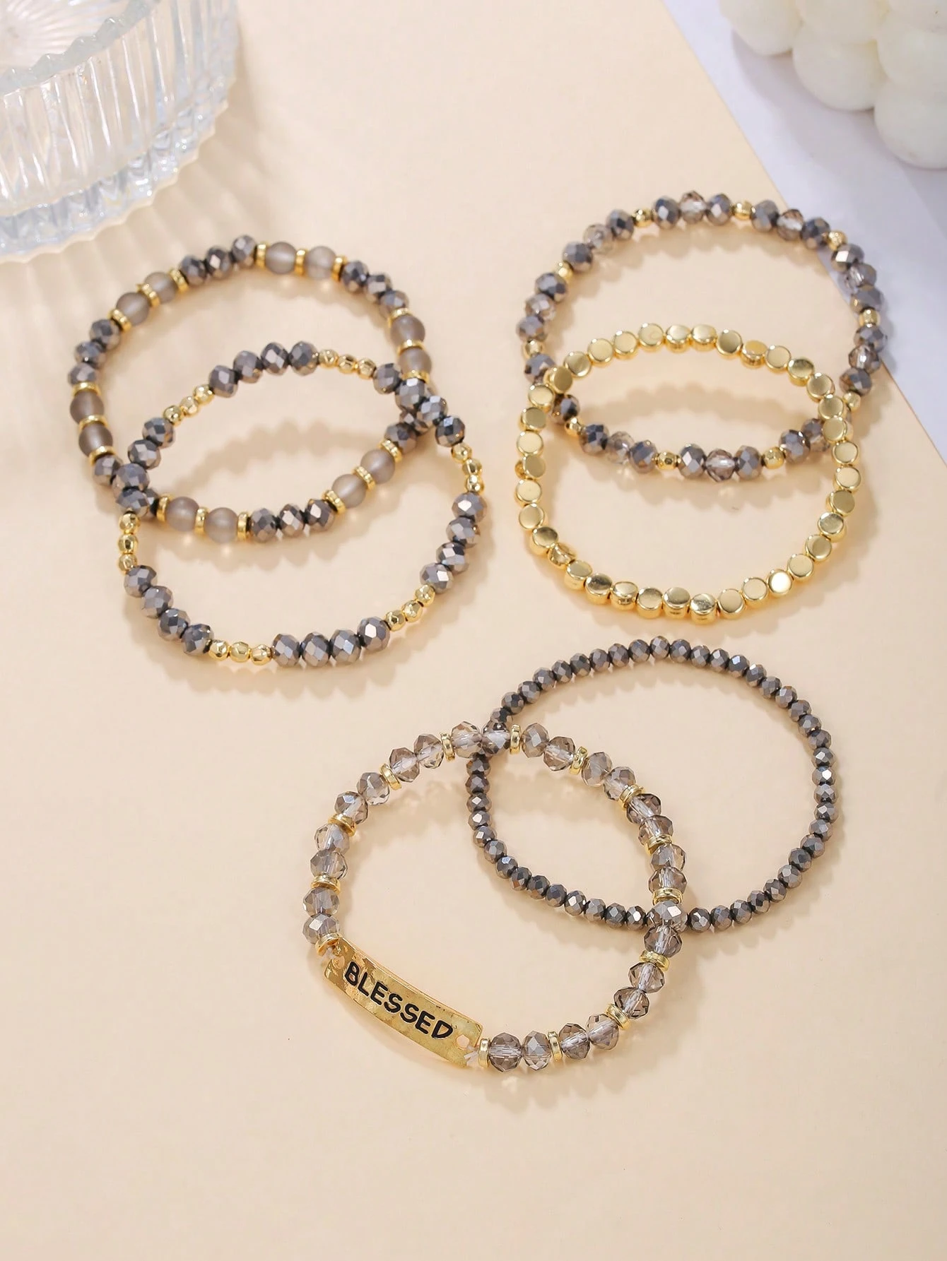 6pcs/Set Bohemian Style Acrylic Beaded Pendant Multilayer Elastic Bracelets - Image 3