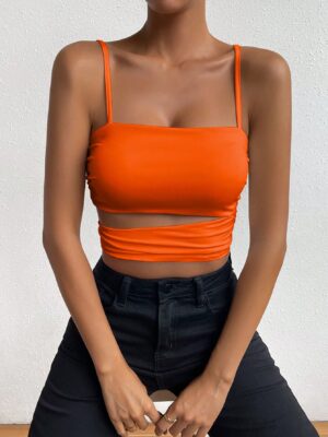 Allurite Women Solid Cutout Ruched Hem Slim Fit Camisole Tank Top