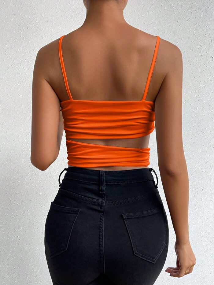 Allurite Women Solid Cutout Ruched Hem Slim Fit Camisole Tank Top - Image 2