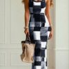 Chiquease Women's Plaid Printed Sleeveless Summer Cami Dress Maxi Women Outfit