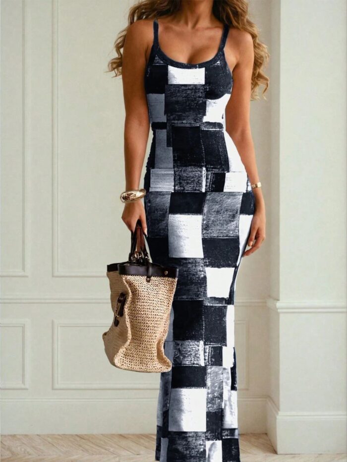 Chiquease Women's Plaid Printed Sleeveless Summer Cami Dress Maxi Women Outfit