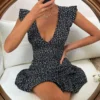 Chiquease Plunging Neck Ruffle Hem Ditsy Floral Dress